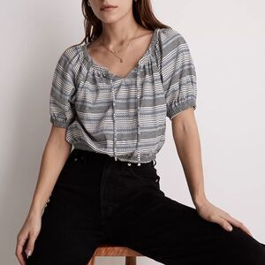 Madewell Jacquard Keyhole Crop Top in Stripe Tranquil Ocean M